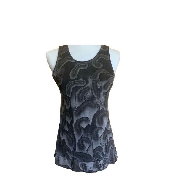 Red haute cross-back sleeveless peplum hem silk tank top grey size small‎ - Picture 2 of 10